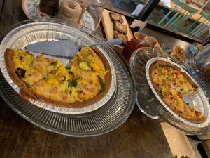 Fridays = vegan quiche! 
Customers describe it as tasting JUST like the eggy quiches they remember! Recipe generally includes three veggies and Miyoko’s mozzarella.  at The Green Spork in Richmond Hill
