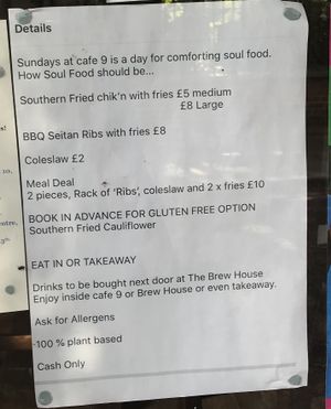 Menu for Sundays at Cafe No 9 in Colchester