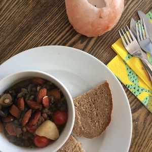 Lentil and almond stew at Cafe No 9 in Colchester