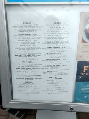 Menu at Element in Edinburgh