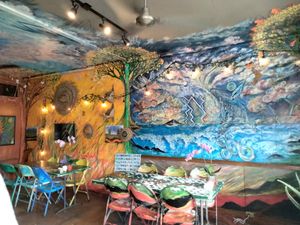 The art inside is beautiful ❤️ at Pele's Kitchen in Pahoa