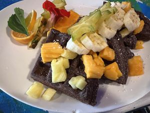 Chocolate waffles  at Pele's Kitchen in Pahoa