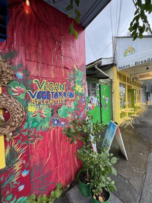 Exterior advertising veg options  at Pele's Kitchen in Pahoa
