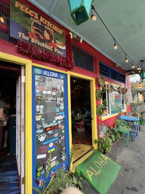 Entrance includes disabled accessible ramp   at Pele's Kitchen in Pahoa