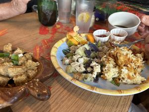 Tempeh ( homemade) and tofu scramble and hash browns!   at Pele's Kitchen in Pahoa