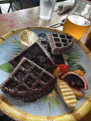 Chocolate Ulu Waffles  at Pele's Kitchen in Pahoa