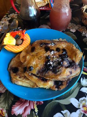 Vegan pancakes with added blueberries at Pele's Kitchen in Pahoa
