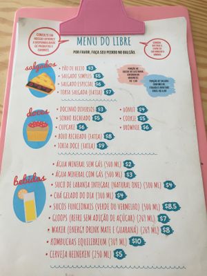 Menu at Libre Café in Natal