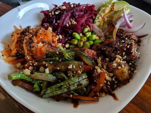 incredible crispy tofu terryaki bosl at Samara Sushi in Samara