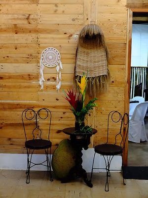 You don't get to see these type of seats (Batibot) that often anymore, and such a huge jackfruit! at Sentro Botanikos Eco-Farm in Cavite