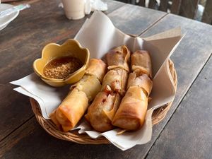 Spring rolls  at Lin's Thai Vegetarian Kitchen in Koh Phangan