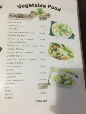 Vegetarian and vegan options menu page 2 at Lin's Thai Vegetarian Kitchen in Koh Phangan