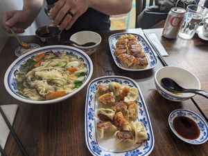 This is vegetable noodles, tofu and Pak choi dumpling and the other was pork I think (for non vegan husband). Got them fried. at Zhonghua Traditional Snacks in Cambridge