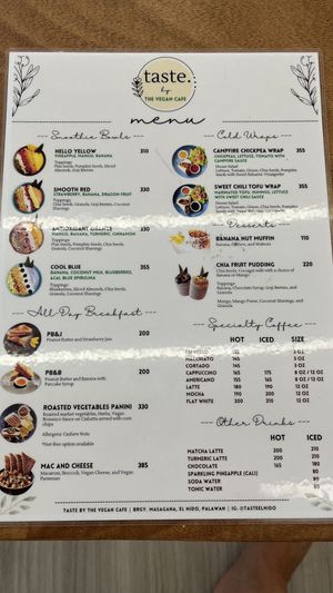 The menu   at Taste El Nido in El Nido