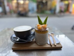 Latte and mango chia pudding   at Taste El Nido in El Nido
