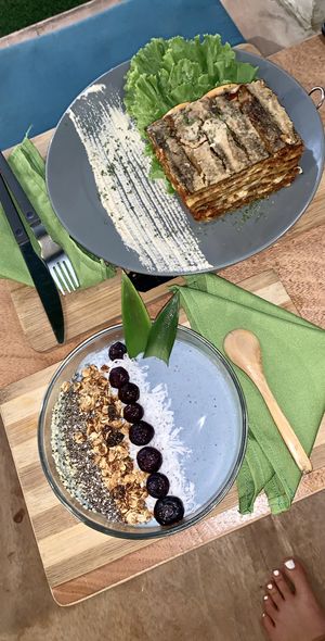 Lasagna and blue smoothie bowl! at Taste El Nido in El Nido