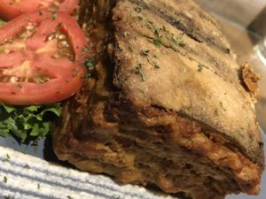 Eggplant Lasagna with Lettuce and Tomato salad. at Taste El Nido in El Nido