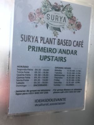Horário  at Surya Cafe in Portimao