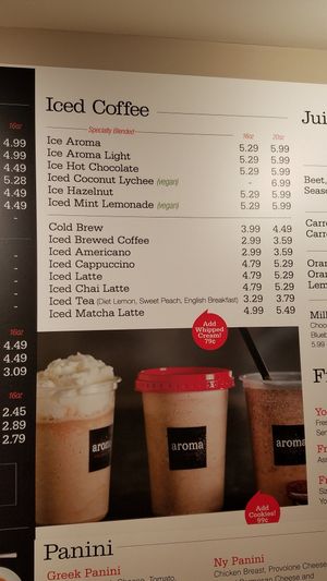 DRINK MENU at Aroma Espresso Bar in New York City