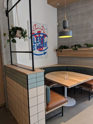 Bistro-style table nooks at Heirloom Vegetarian in West Vancouver