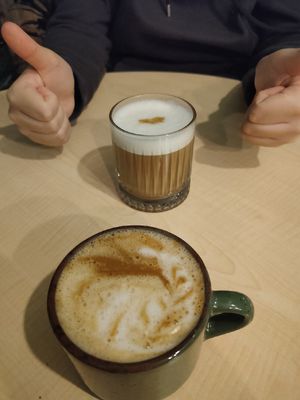 Oat milk coffee at Peaches in Moscow