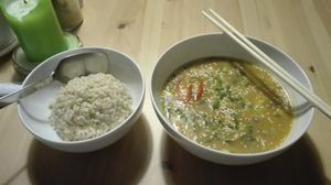 Spicy Thai soup at Peaches in Moscow