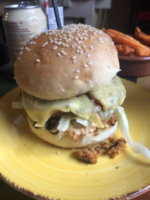 Chicken burger with cheese.  at Cellar Club in Leamington Spa