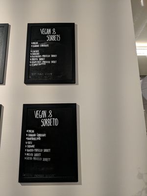 Vegan menu. Seems like the ice cream flavors do change at La Muu in Tallinn