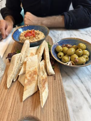 Hummus, olives and pitta   at The Pilot Boat in Lyme Regis