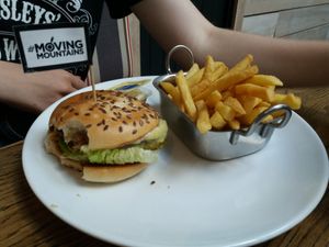 Plant burger and chips at The Pilot Boat in Lyme Regis