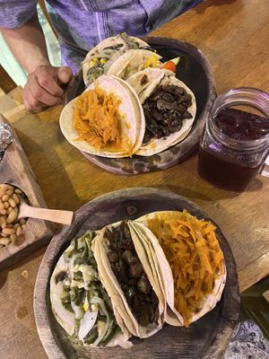 Tacos de champiñones, rajas y tinga de zanahoria   at El Itacate in Sayulita