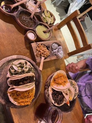 Tacos with a side of beans de la olla   at El Itacate in Sayulita