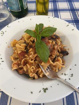 Delicious vegan eggplant pasta!  at Cevicheria Trattoria Donde Wippy in Cartagena
