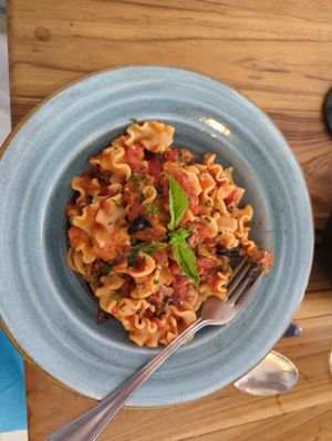 Pasta with aubergine at Cevicheria Trattoria Donde Wippy in Cartagena