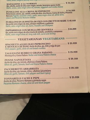 Vegetarian section of menu at Cevicheria Trattoria Donde Wippy in Cartagena