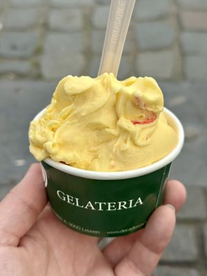 Passionfruit (and hidden raspberry) sorbet  at Decadenza Gelateria in Leuven