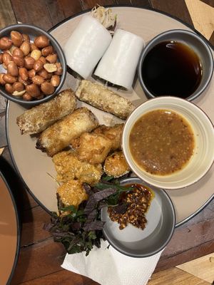 spring rolls, summer rolls, fried bits  at Veggie Castle - Yen Ninh in Hanoi