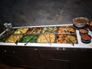 Warm buffet choices of the day at Veggie Castle - Yen Ninh in Hanoi