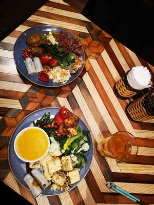 Buffet of the day. The tofu in tomato and pumpkin soup are to die for. at Veggie Castle - Yen Ninh in Hanoi