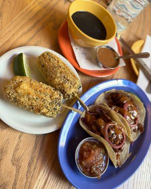 With an extra side of the almond sauce for the tacos  at Jajaja Mexicana - Williamsburg in Brooklyn