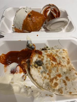 Burrito & quesadilla (spilled during delivery )  at Jajaja Mexicana - Williamsburg in Brooklyn