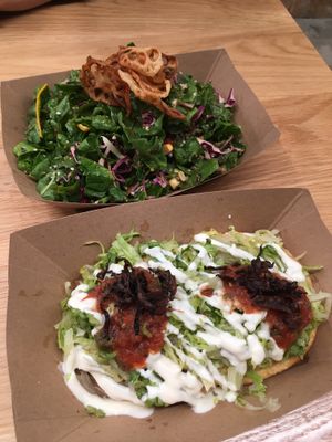 Top: Rainbow Chard bowl. Bottom: Pupusas! Both excellent. at Jajaja Mexicana - Williamsburg in Brooklyn