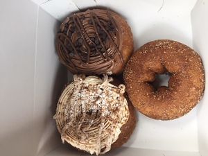 Heaven in a box!  I went for the vegan donuts for the first time last week.  I expected so/so donuts.  I was so wrong.  I can't wait for next Friday so I can get one of every flavor that is vegan.  I got a blueberry base with cinnamon sugar.  It was warm out of the oven.  I ate it while driving.  I need more.  I also got death by chocolate and french toast and loved every crumb.  I put half of each that survived the drive home into a Tupperware and they were fine the next day.  Not stale at all.  I almost cried they were so good.  You don't get vegan dessert that is this good very often.  THANK YOU Donnie's Donuts!!!!! at Donnie's Donuts in Ormond Beach