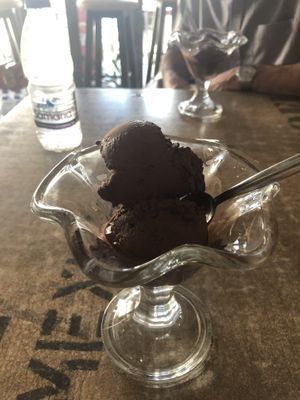 Delicious chocolate olive oil ice cream  at Nikis Traditional Delicacies in Crete