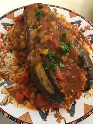 McKee grown eggplant featured as the Turkish dish "Imam Bayildi," stuffed with tomatoes, garlic, onions and herbs. at Sealantro in Vero Beach