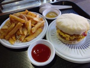 chz burger and seasoned fries at Herbivora in Ho Chi Minh City