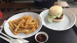 Rib sandwich and chips  at Herbivora in Ho Chi Minh City