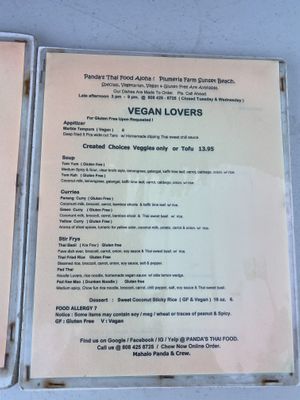 Vegan menu   at Panda's Thai - Food Truck in Haleiwa