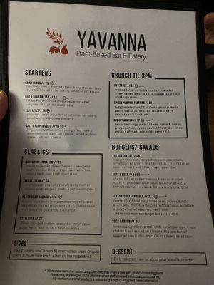 Menu at Yavanna in Paddington