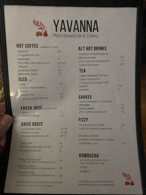Menu at Yavanna in Paddington
